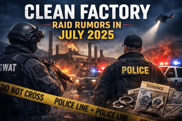 Western police raid scene illustrating Clean Factory raid rumors in July 2025 affecting the high-end super clone watch supply chain