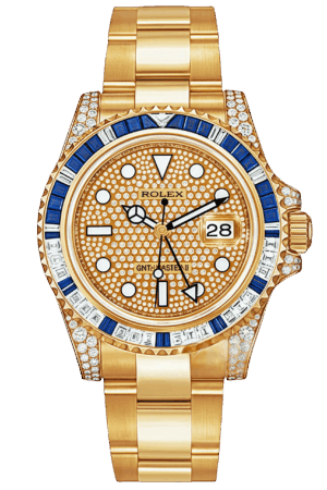 Rolex GMT-Master II Full Pavé Diamond Super Clone Swiss Replica Watch Ref 116758SA-78208 18K Yellow Gold