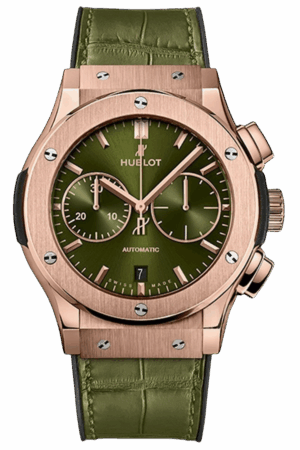 Hublot Classic Fusion Ref. 521.OX.8980.LR Super Clone Watch – King Gold Blue Dial Chronograph Leather Strap Fake Replica