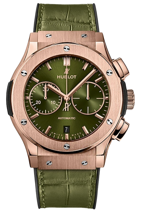 Hublot Classic Fusion Ref. 521.OX.8980.LR Super Clone Watch – King Gold Blue Dial Chronograph Leather Strap Fake Replica