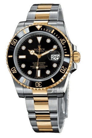 Rolex Submariner Black Dial Diamond Markers Super Clone Swiss Replica Watch Ref 116613-LN-97203 Two-Tone Oyster Bracelet