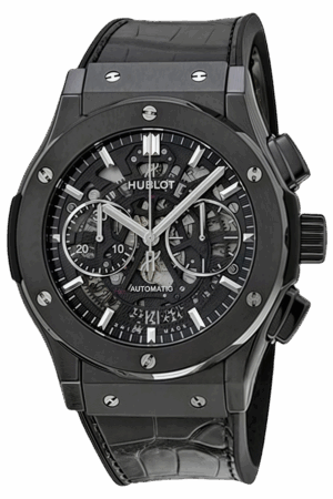 Hublot Classic Fusion Ref. 525.CM.0170.LR Super Clone Watch – Black Ceramic Black Dial Chronograph Leather Strap Fake Replica