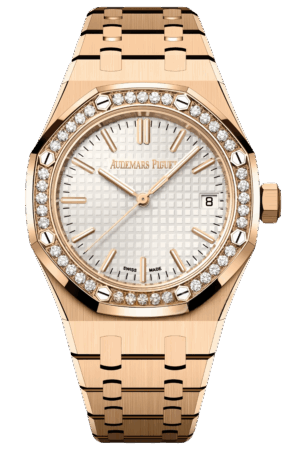 Audemars Piguet Royal Oak Ref. 15551OR.ZZ.1356OR.04 Super Clone Watch – 37mm Rose Gold Case Diamond Bezel Silver Dial Swiss Replica
