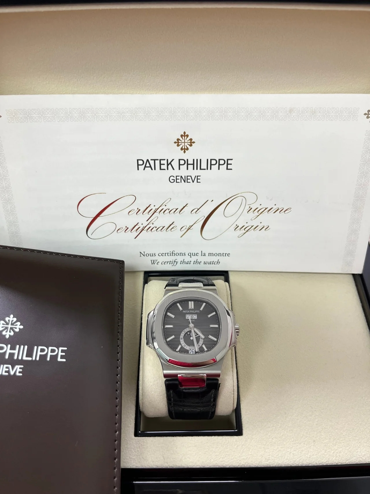 Patek Philippe Nautilus 5726A-001 Super Clone – Moon Phase Black Dial on Leather Strap - Image 3