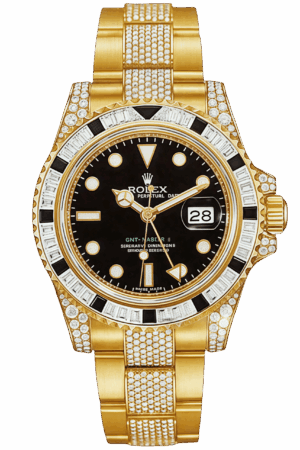 Rolex GMT-Master II Black Sapphire Bezel Full Diamond Super Clone Swiss Replica Watch Ref 116758SANR-74769BRIL