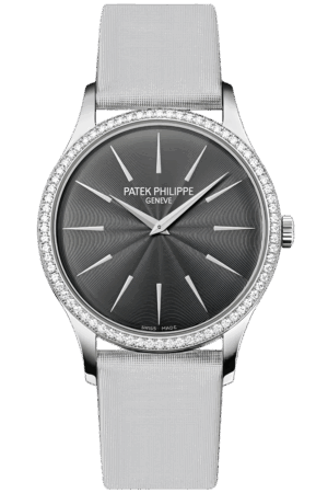 Patek Philippe Calatrava Ref. 4897G-010 Super Clone Watch – White Gold Diamond Bezel Gray Dial Fake Replica