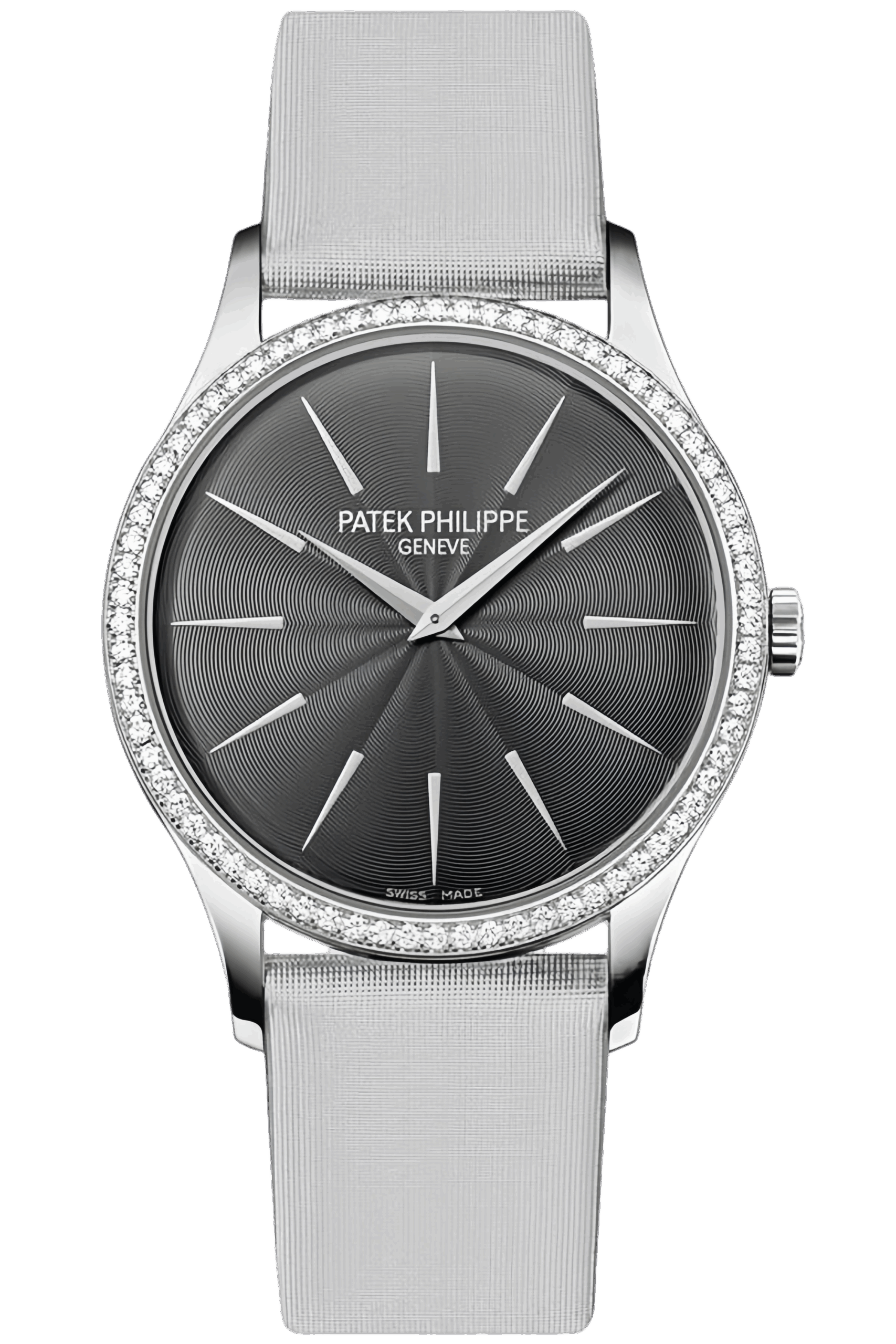 Patek Philippe Calatrava Ref. 4897G-010 Super Clone Watch – White Gold Diamond Bezel Gray Dial Fake Replica