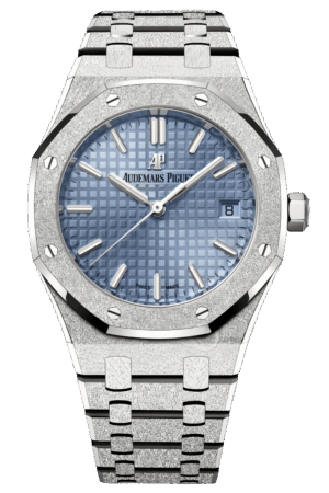 Audemars Piguet Royal Oak Ref. 77353BC.GG.1263BC.01 Super Clone Watch – 34mm White Gold Case Diamond Bezel Blue Dial Swiss Replica