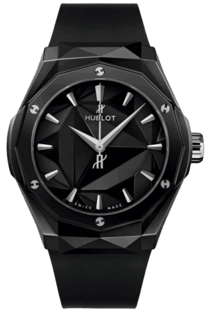 Hublot Classic Fusion Ref. 550.CS.1800.RX.ORL21 Super Clone Watch – Ceramic Black Dial Orange Accents Rubber Strap Fake Replica
