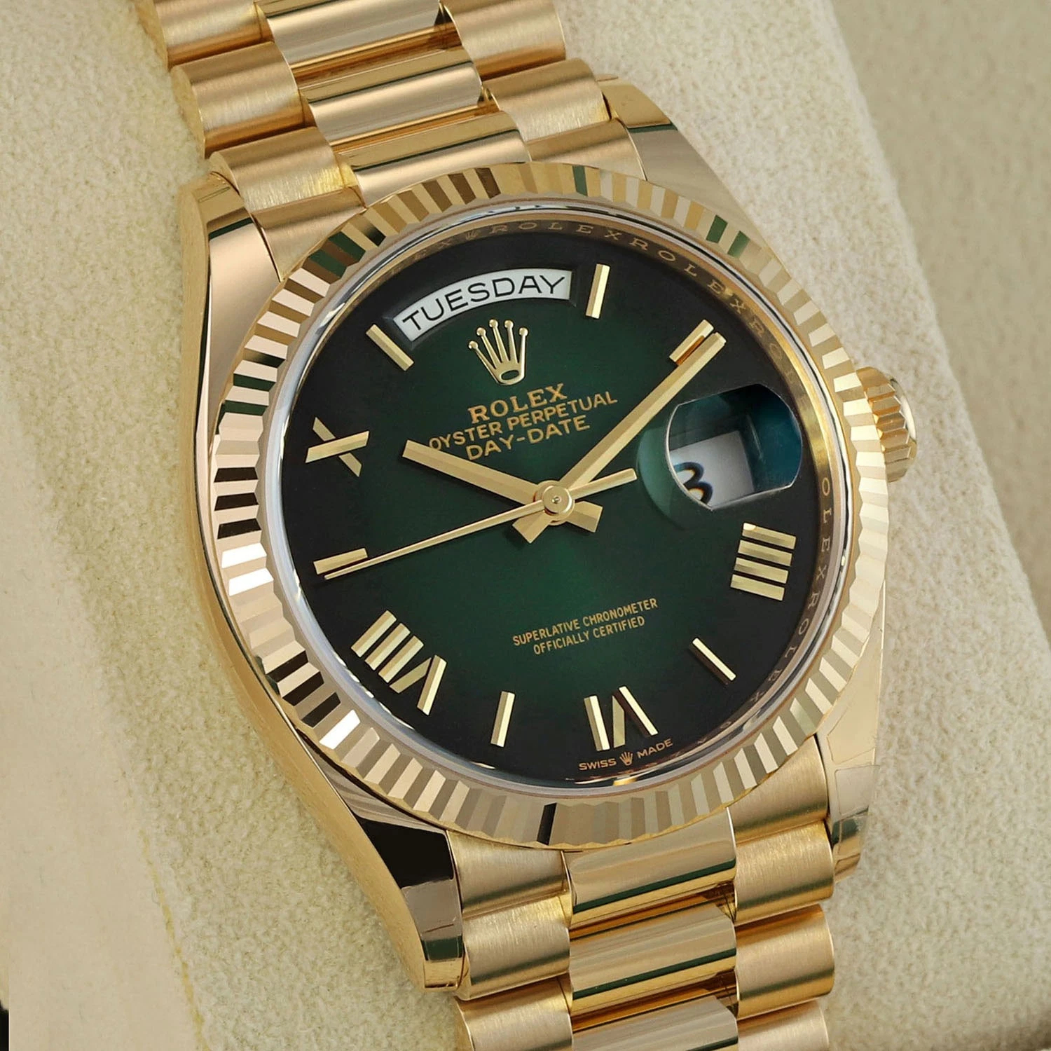 Rolex Day-Date Super Clone Swiss Replica Watch Ref M228238-0069 Olive Green Dial 3255 Swiss Movement - Image 4