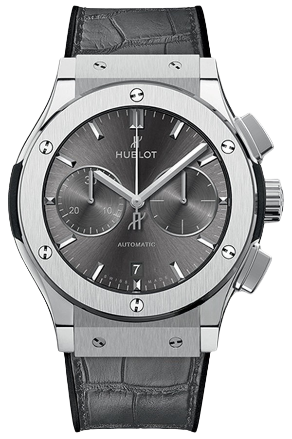 Hublot Classic Fusion Ref. 521.NX.7071.LR Super Clone Watch – Titanium Blue Dial Chronograph Leather Strap Fake Replica