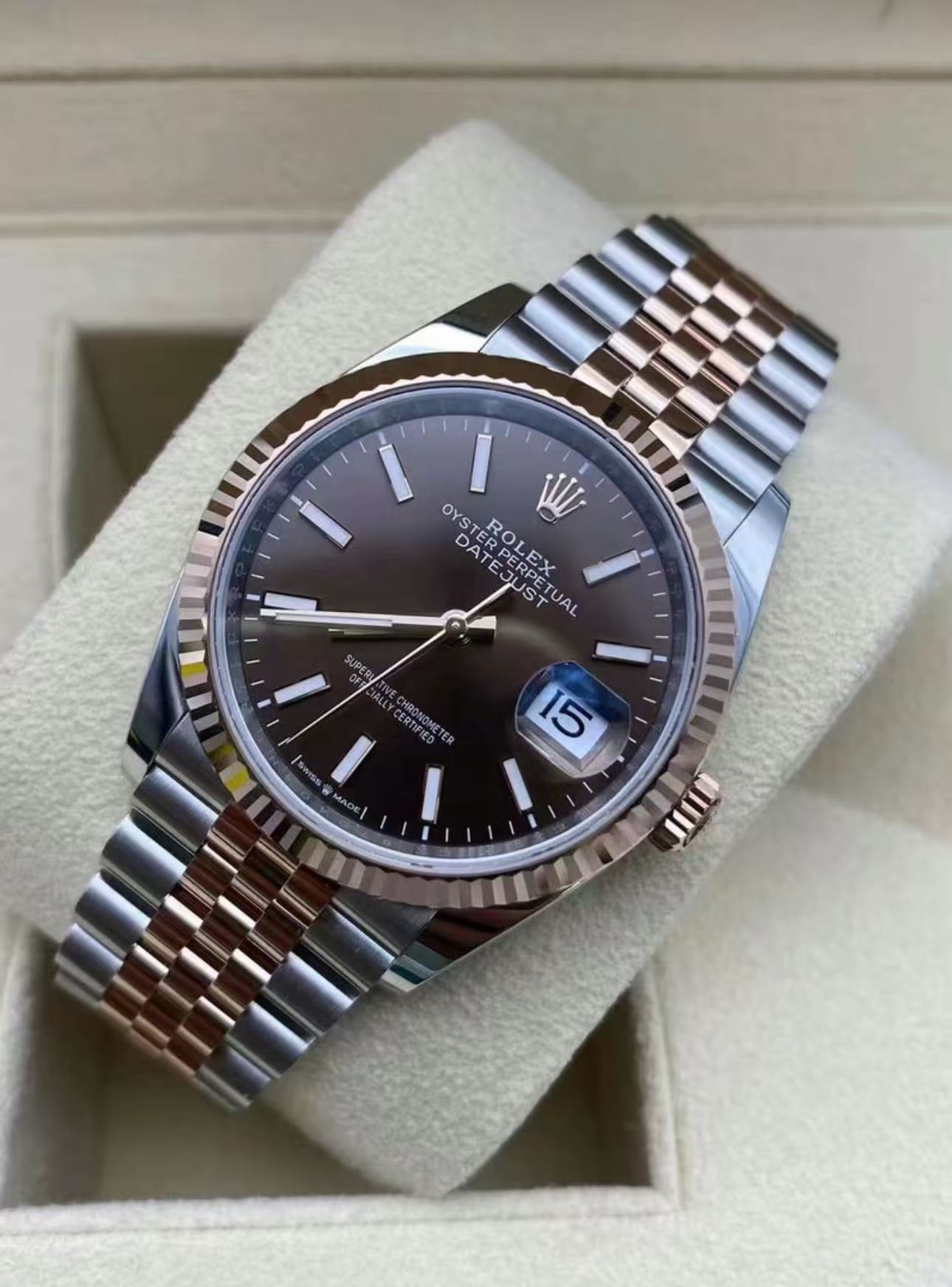 Rolex Datejust 36mm Super Clone Swiss Watch Everose Rolesor Jubilee Bracelet Slate Dial Ref M126231-0043-3235 Swiss Movement - Image 4