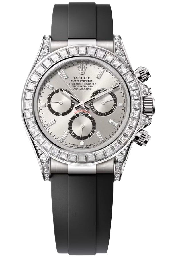 Rolex Daytona 40mm Super Clone Swiss Watch White Gold Diamond Bezel Oysterflex Strap Diamond Paved Dial Ref M126539TBR-0002 4131 Swiss Movement
