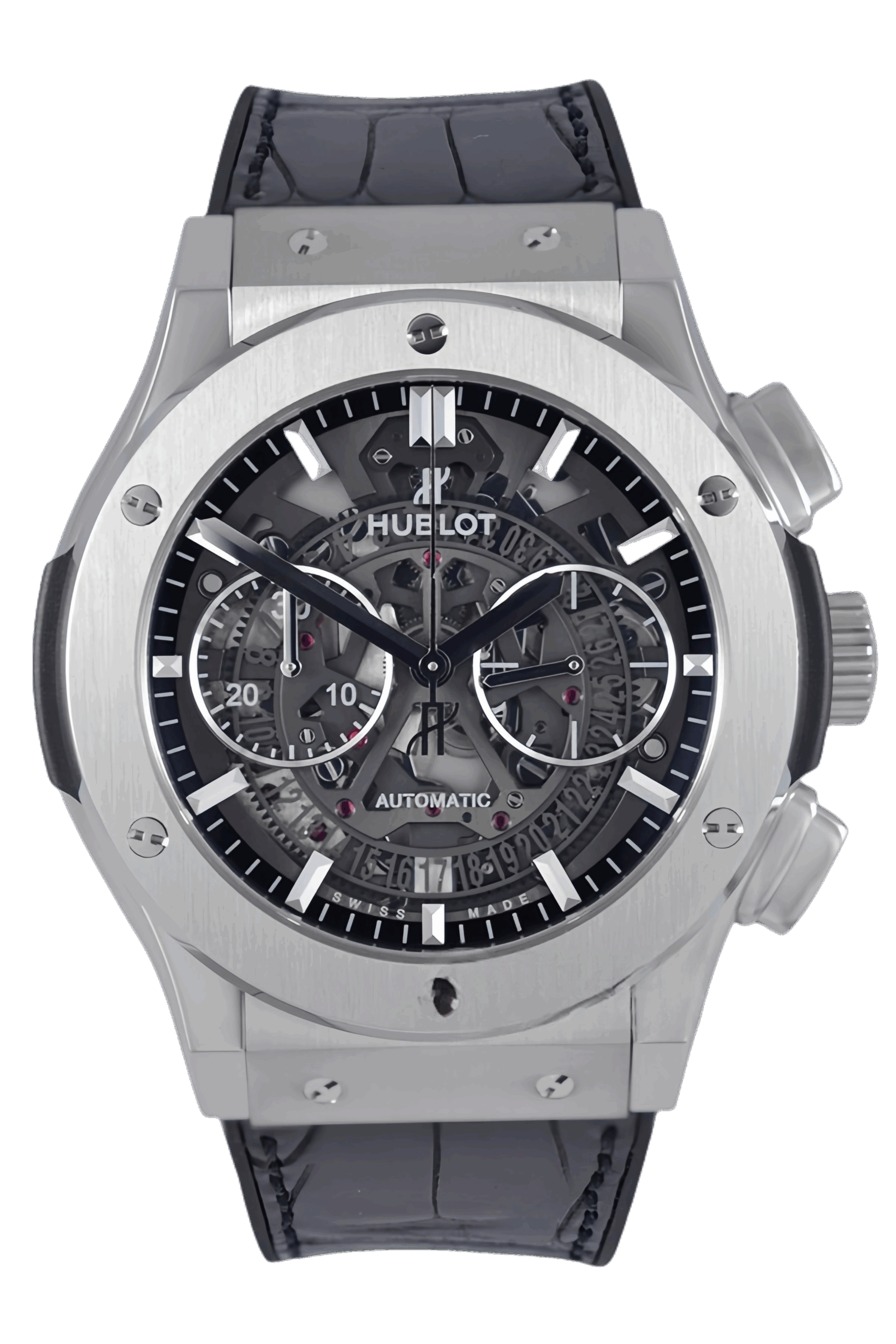 Hublot Classic Fusion Ref. 525.NX.0170.LR Super Clone Watch – Titanium Chronograph Black Dial Leather Strap Fake Replica