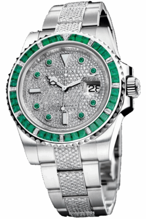 Rolex Submariner Gem-Set Bezel Super Clone Swiss Replica Watch Ref 116649-EMBR Rainbow Sapphire & Emerald Oyster Bracelet