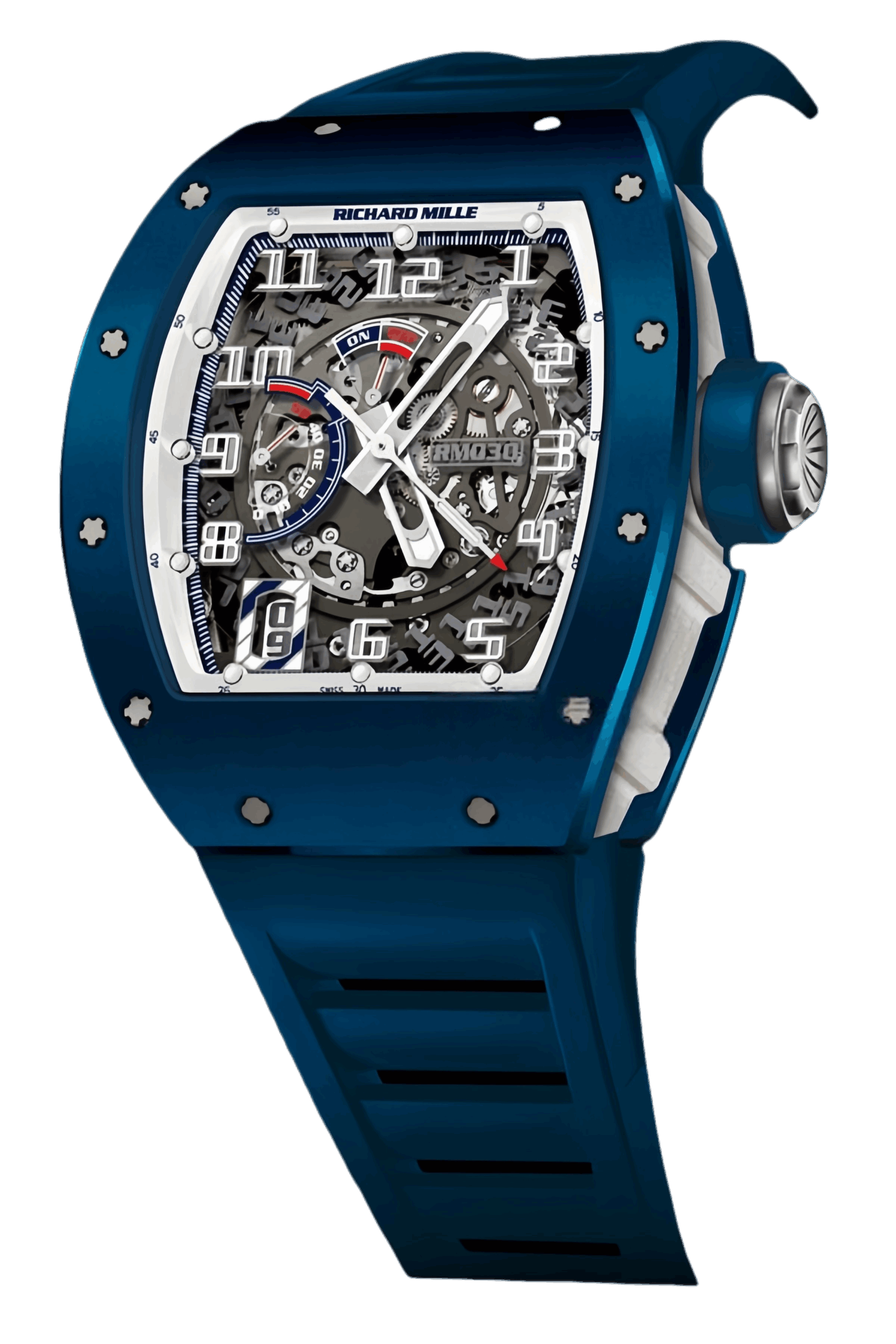 Richard Mille RM 030 Blue Ceramic Super Clone Watch – Tonneau Skeleton Dial Replica