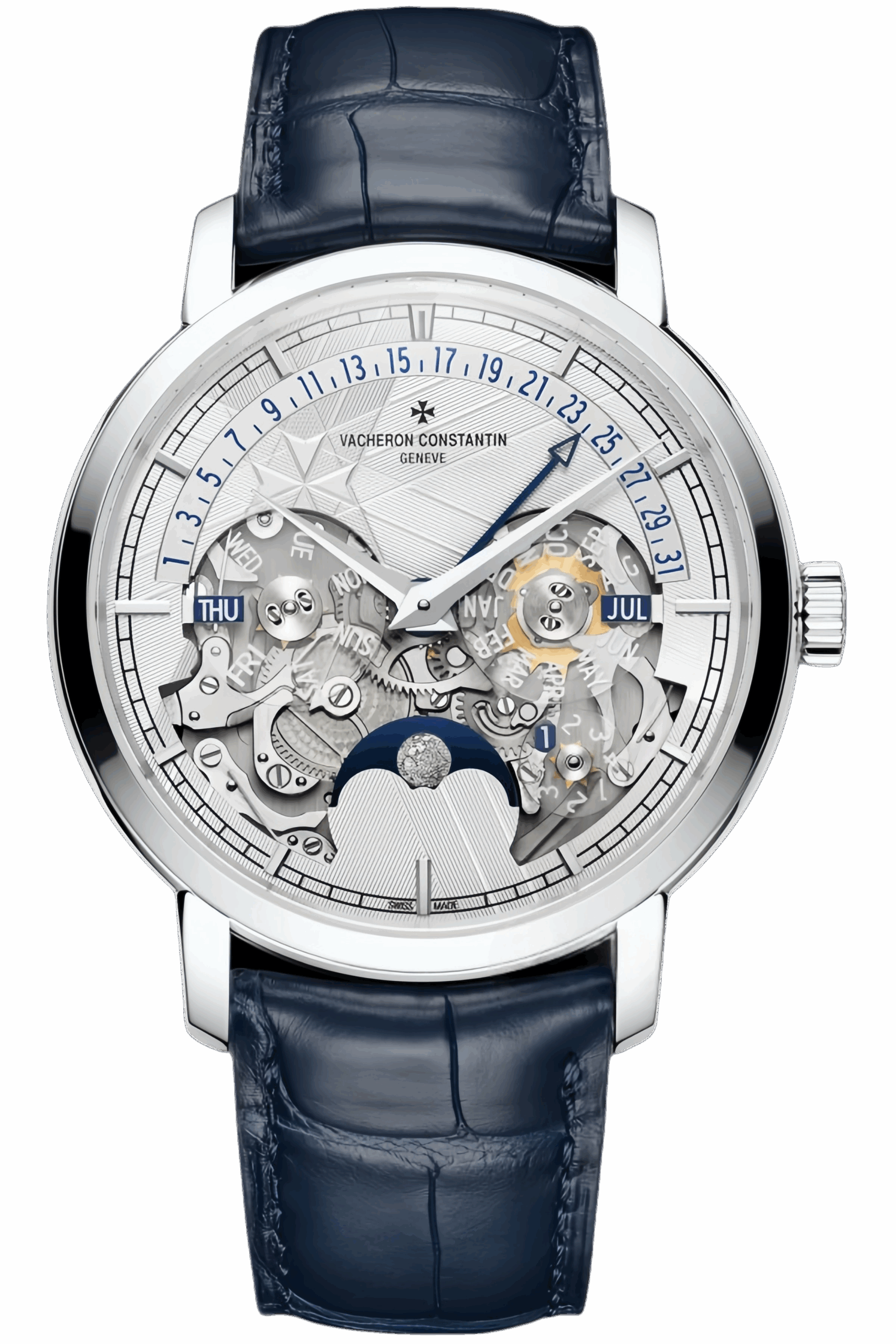Vacheron Constantin Patrimony Moon Phase Retrograde Date Ref. 4030T/000P-H054 Super Clone Watch – Platinum Case Silver Dial Leather Strap Replica