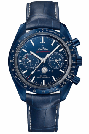 Omega Speedmaster Ref. 304.93.44.52.03.001 Super Clone Watch – Blue Dial Leather Strap Fake Replica (Blue Side of the Moon)