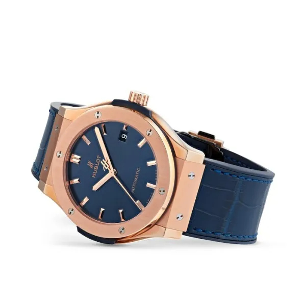 Hublot Classic Fusion Ref. 511.OX.7180.LR Super Clone Watch – King Gold Blue Dial Leather Strap Fake Replica - 图片 3