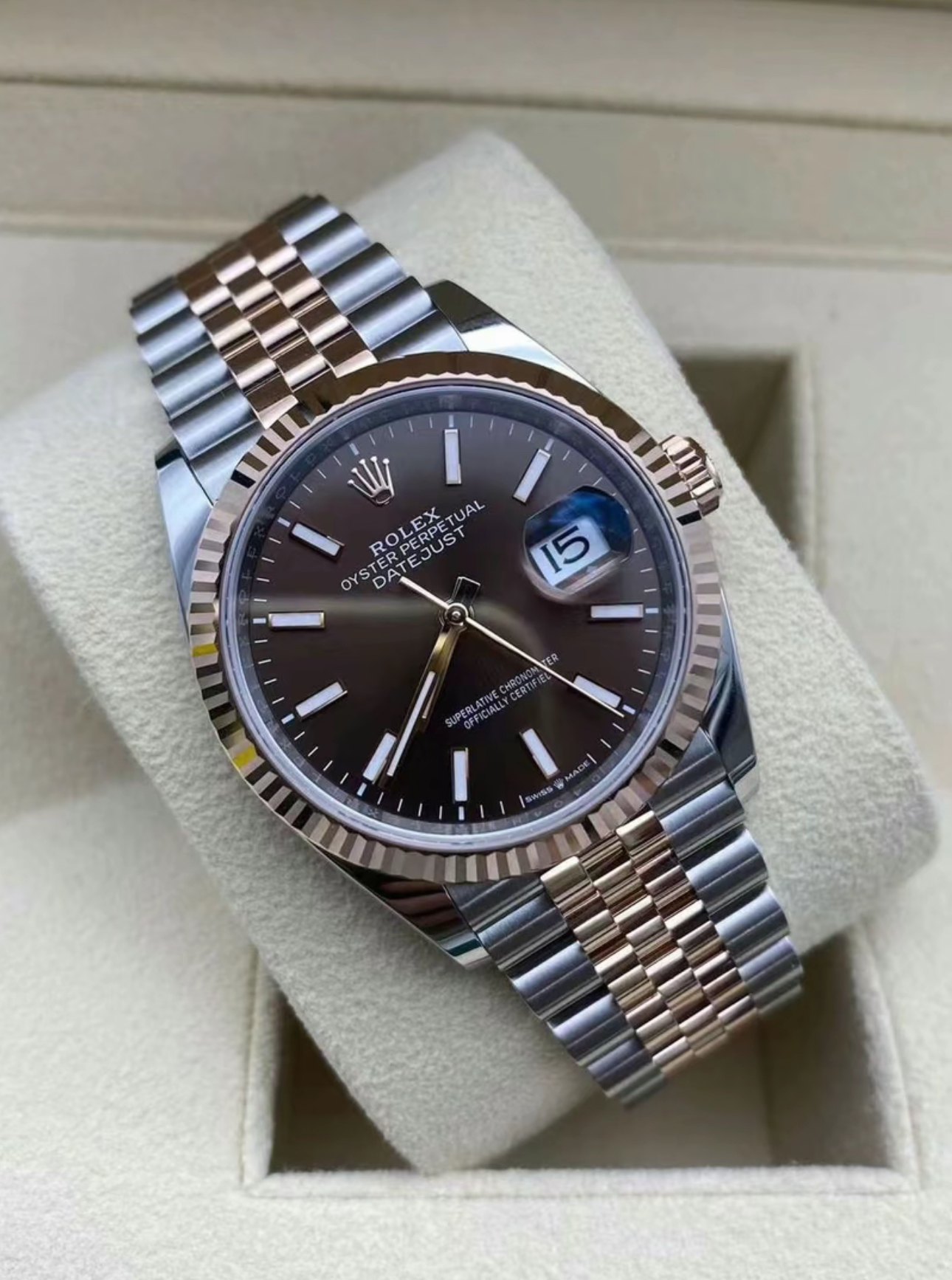 Rolex Datejust 36mm Super Clone Swiss Watch Everose Rolesor Jubilee Bracelet Slate Dial Ref M126231-0043-3235 Swiss Movement - Image 3