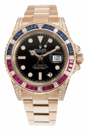 Rolex GMT-Master II Rainbow Bezel Super Clone Swiss Replica Watch Ref M126755SARU-0003 Mother of Pearl Dial