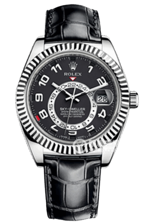 Rolex Sky-Dweller Black Dial Super Clone Swiss Replica Watch Black Leather Strap Ref M326139-0003 Swiss 9001 Movement