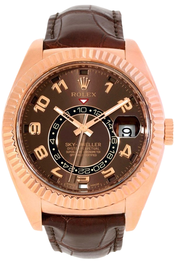 Rolex Sky-Dweller Chocolate Dial Super Clone Swiss Replica Watch Brown Leather Strap Ref 326135-L(FC) Swiss 9001 Movement