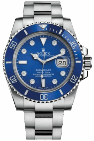 Rolex Submariner Blue Dial Diamond Markers Super Clone Swiss Replica Watch Ref 116619LB-97209 8DI White Gold Oyster Bracelet
