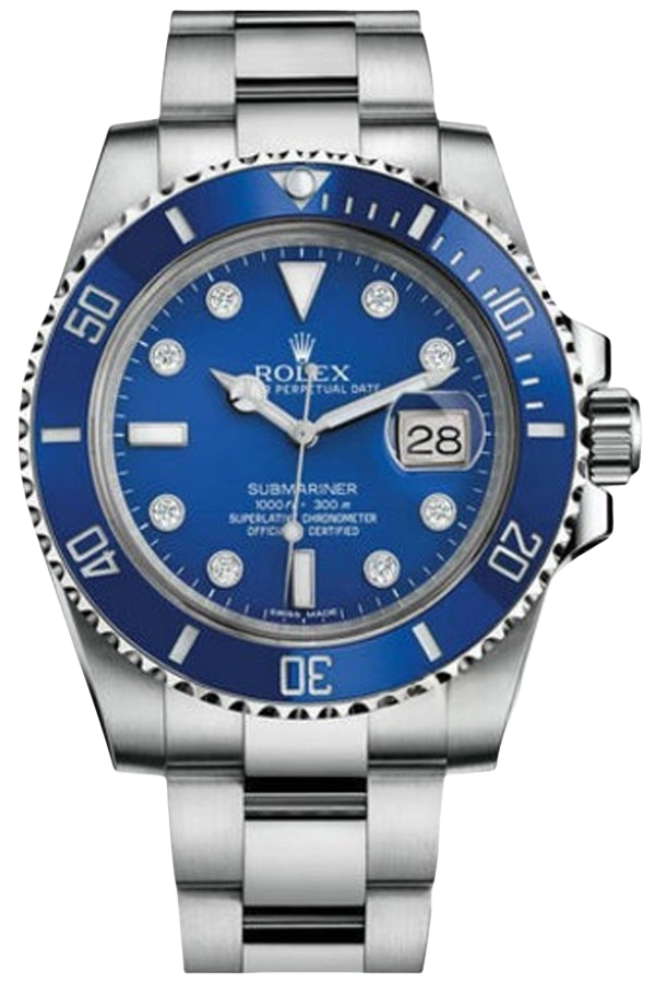 Rolex Submariner Blue Dial Diamond Markers Super Clone Swiss Replica Watch Ref 116619LB-97209 8DI White Gold Oyster Bracelet