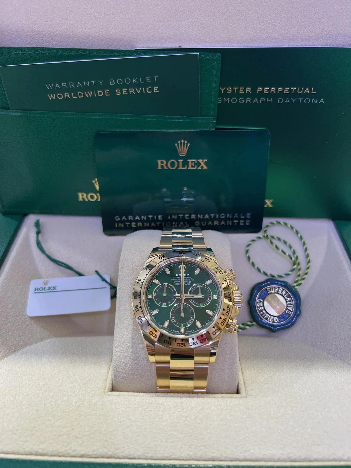 Rolex Daytona Green Dial SuperClone Swiss Replica Watch 18kGold Bracelet Ref 116508-4130 Swiss Movement - Image 3