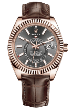 Rolex Sky-Dweller Chocolate Dial Super Clone Swiss Replica Watch Brown Leather Strap Ref M326135-0008 Swiss 9001 Movement