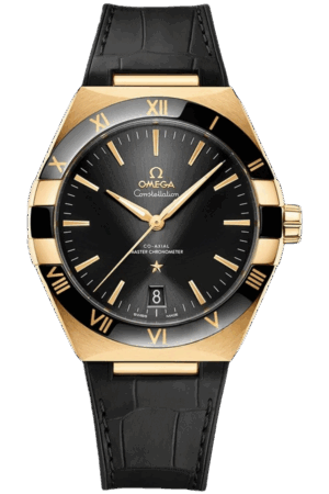 Omega Constellation Ref. 131.63.41.21.01.001 Super Clone Watch – Black Dial Rose Gold Case Leather Strap Fake Replica