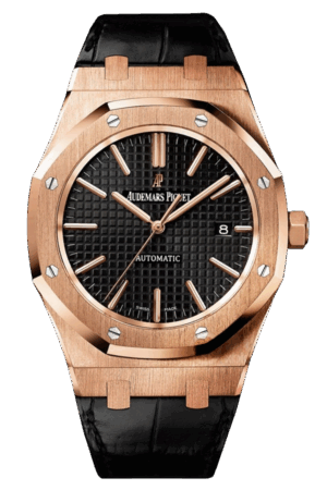 Audemars Piguet Royal Oak 15400OR.OO.D002CR.01 Super Clone Watch – Rose Gold Black Dial Leather Strap Replica