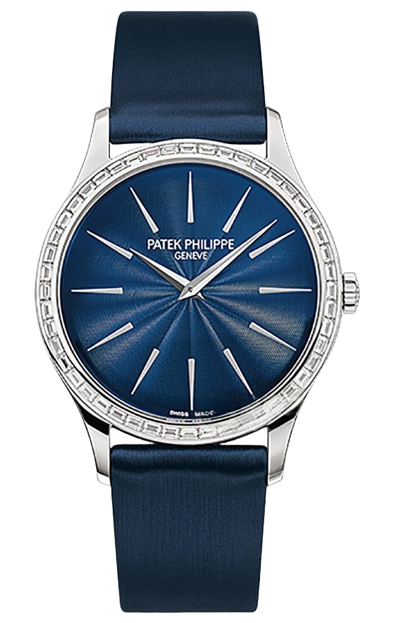 Patek Philippe Calatrava Ref. 4897/300G-001 Super Clone Watch – White Gold Diamond Bezel Blue Dial Fake Replica