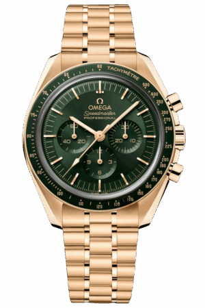 Omega Speedmaster Ref. 310.60.42.50.10.001 Super Clone Watch – Green Dial Full Gold Bracelet Fake Replica