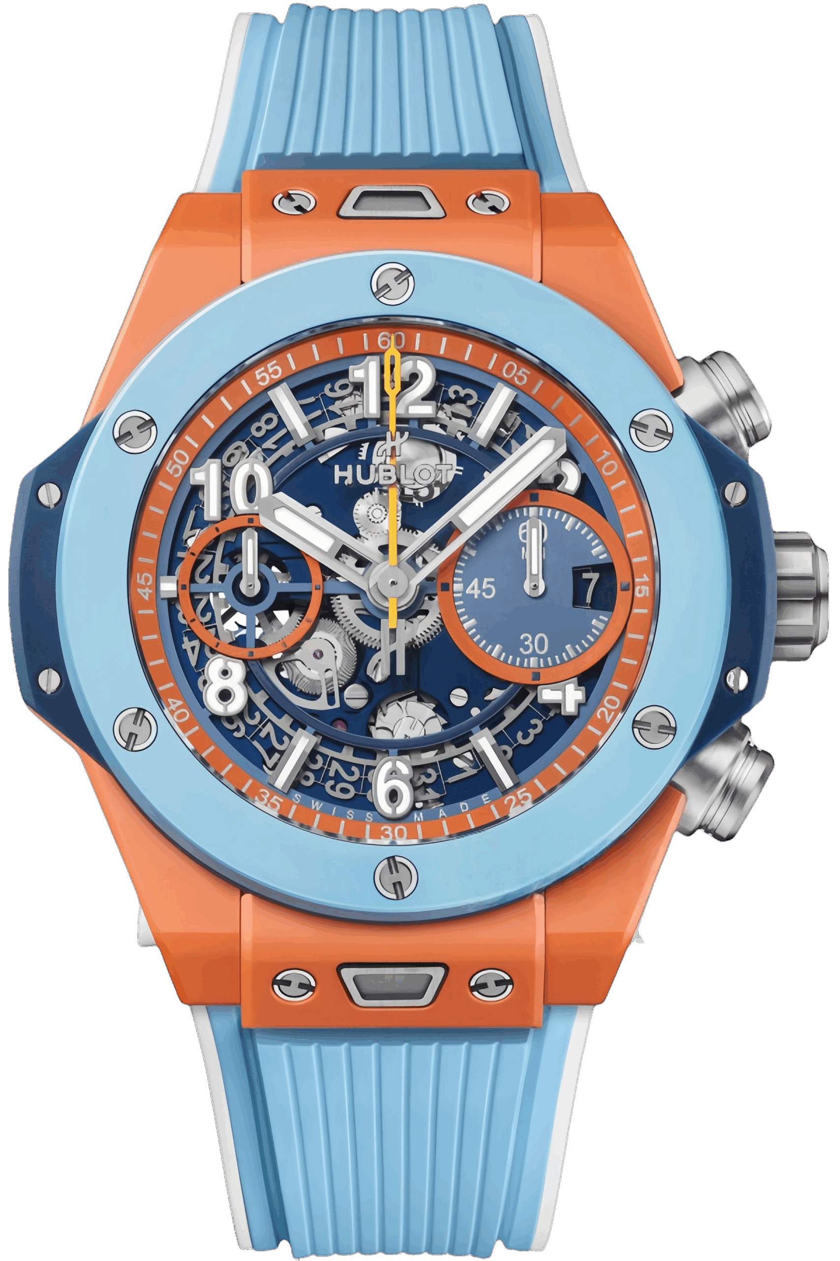 Hublot Big Bang Gulf Limited Edition Super Clone – Blue & Orange Skeleton Dial Chronograph Replica