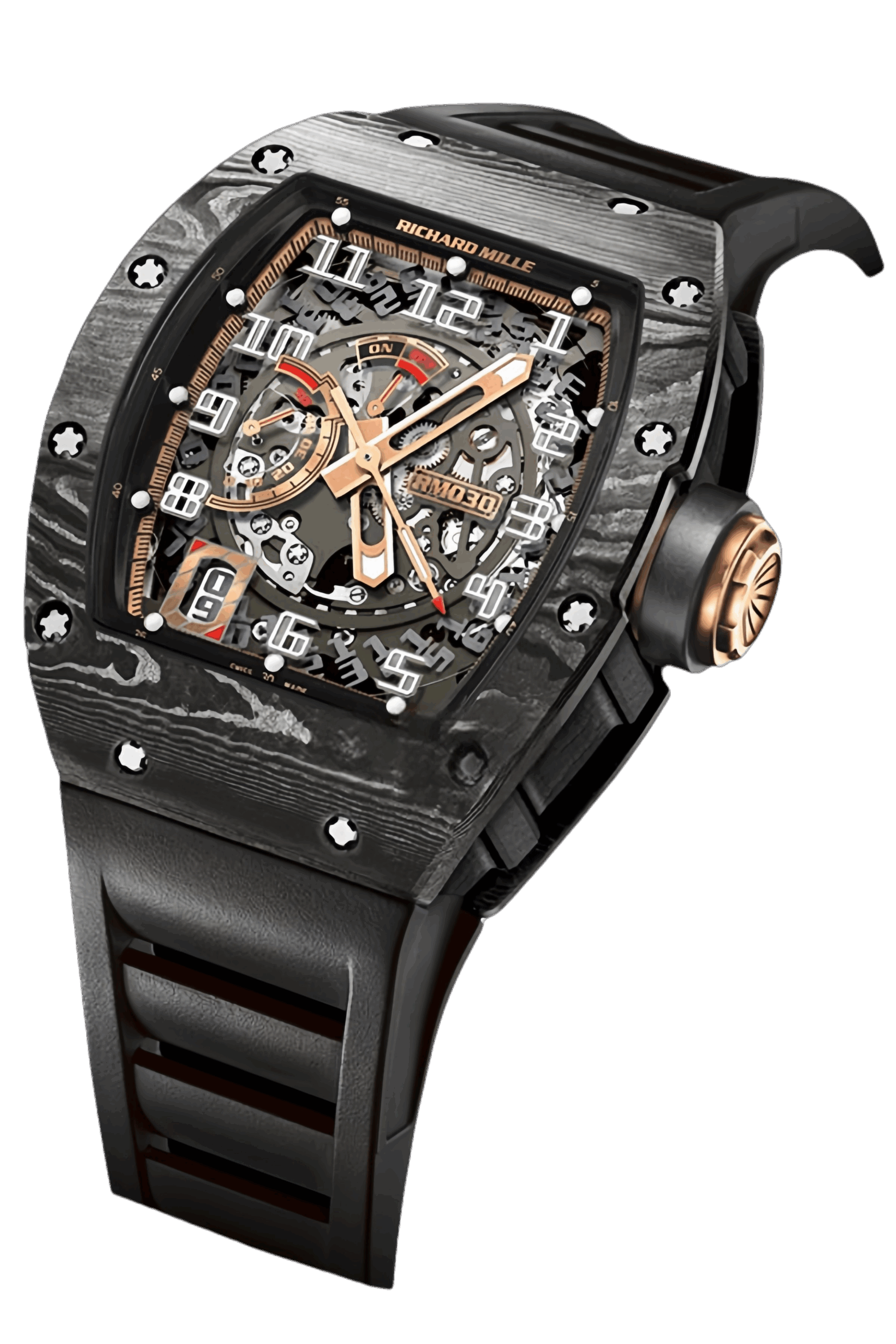 Richard Mille RM 030 NTPT Super Clone Watch – Carbon TPT Tonneau Skeleton Dial Replica