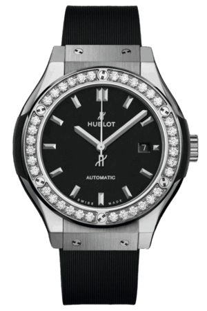 Hublot Classic Fusion Ref. 582.NX.1170.RX.1204 Super Clone Watch – Titanium Diamond Bezel Black Dial Fake Replica