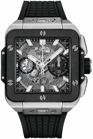 Hublot Square Bang Unico Ref. 821.NM.0170.RX Super Clone Watch – Black Ceramic Skeleton Dial Rubber Strap Fake Replica