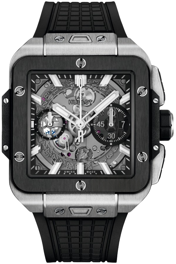 Hublot Square Bang Unico Ref. 821.NM.0170.RX Super Clone Watch – Black Ceramic Skeleton Dial Rubber Strap Fake Replica