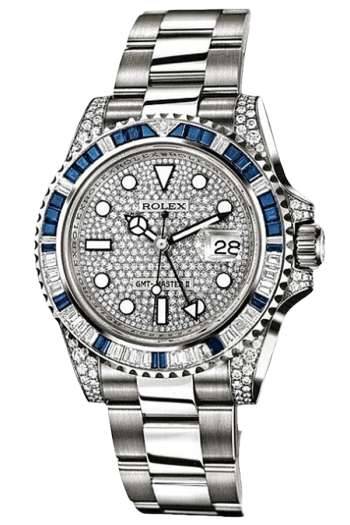 Rolex GMT-Master II Full Pavé Diamond Super Clone Swiss Replica Watch Ref 116759SA-78209 White Gold Case & Bracelet