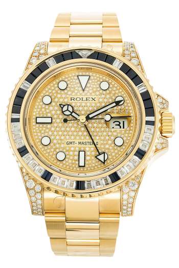 Rolex GMT-Master II Rainbow Bezel Super Clone Swiss Replica Watch Ref 116758SA-78208 Mother of Pearl Dial 18K Yellow Gold