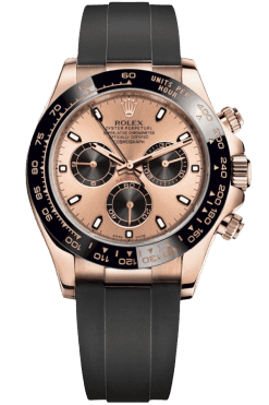 Rolex Daytona 18k Rose Gold Super Clone SwissReplica Watch OysterFlex Rubber Strap Ref 116515LN 4130 Swiss Movement