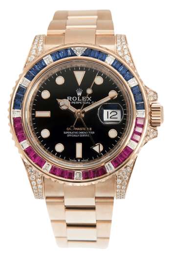 Rolex GMT-Master II Rainbow Bezel Super Clone Swiss Replica Watch Ref M126755SARU-0003 Mother of Pearl Dial