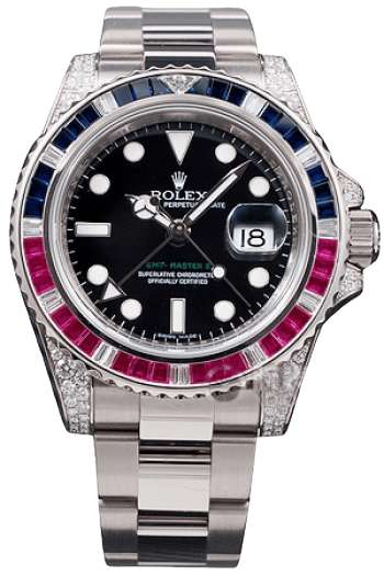 Rolex GMT-Master II Rainbow Bezel Super Clone Swiss Replica Watch Ref 116759SARU-78209 Mother of Pearl Dial