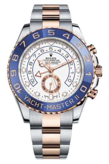 Rolex Yacht-Master II Everose Rolesor Two-Tone Super Clone Swiss Replica Watch Ref M116681-0002 Blue Bezel 44mm