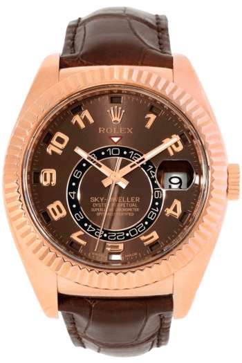 Rolex Sky-Dweller Chocolate Dial Super Clone Swiss Replica Watch Brown Leather Strap Ref 326135-L(FC) Swiss 9001 Movement