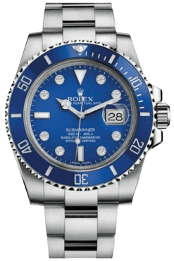 Rolex Submariner Blue Dial Diamond Markers Super Clone Swiss Replica Watch Ref 116619LB-97209 8DI White Gold Oyster Bracelet