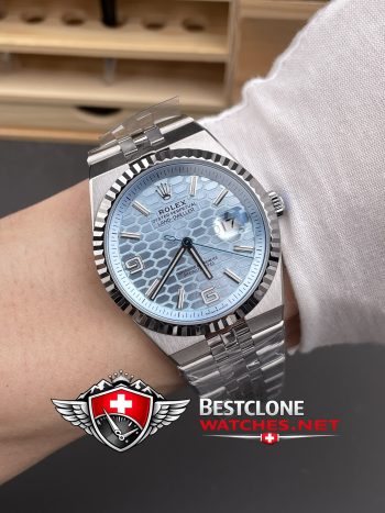 ES Rolex Land Dweller On Wrist Shot Ice Blue Dial