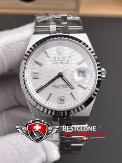 ES Rolex Land Dweller White Dial Close Up (Honeycomb Texture Detail)